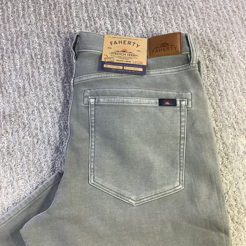 Faherty Mens Stretch Terry 5 Pocket Pant Iron Grey Tailored 32 x 32 NWT